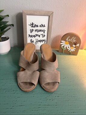 Neutral Suede Slide Sandals - Women